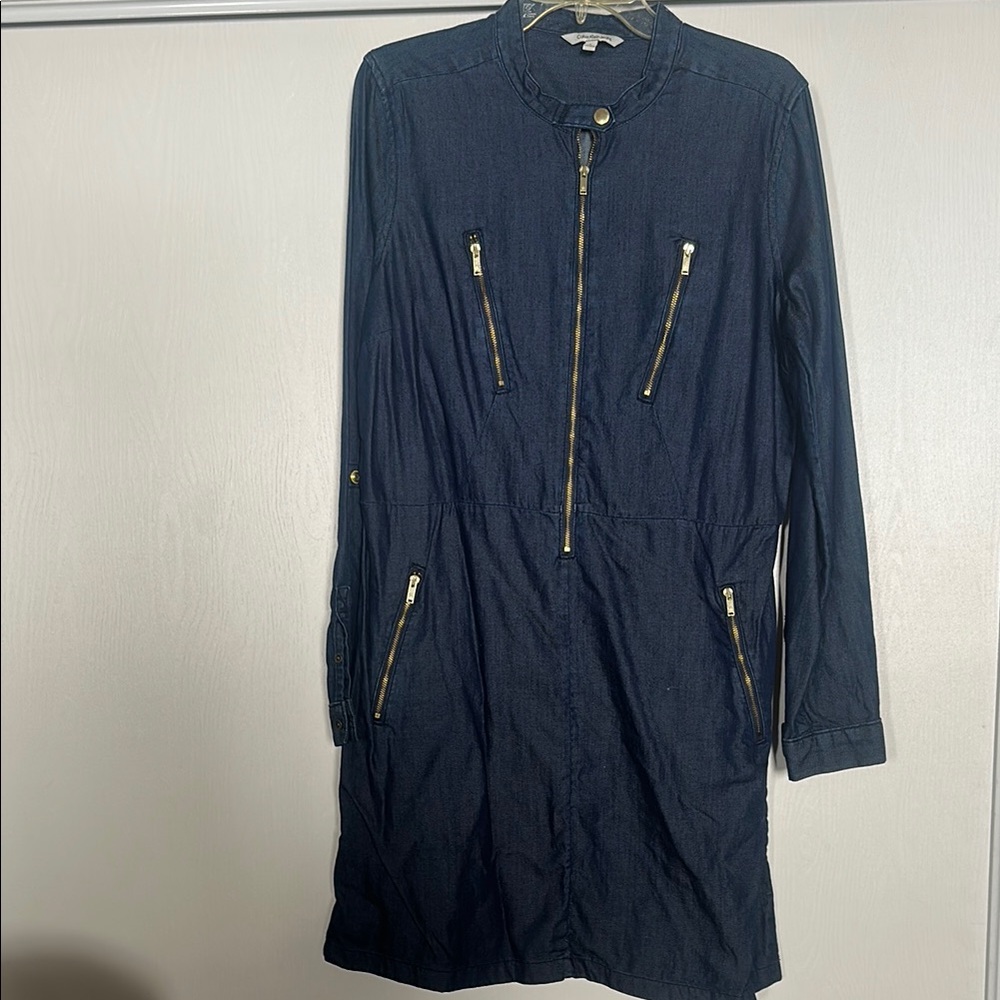 Calvin Klein Jeans Stylish Denim Dress with Gold Accents Large